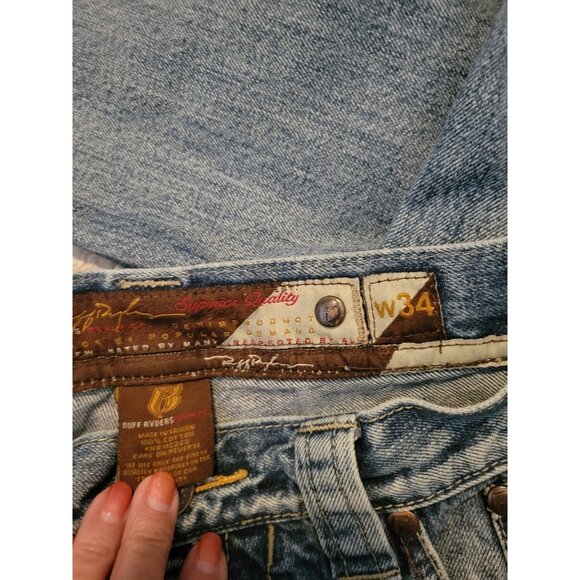 Ruff Ryders Jeans Mens Blue Denim Full Embroidered Logo Pocket Size 34x30 - Picture 5 of 13